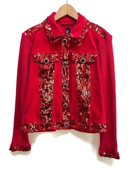 berek Jackets & Blazers - Vintage Berek Red Sequin Jacket | Brooch Buttons | Nash Vegas Glam, Size‎ Large